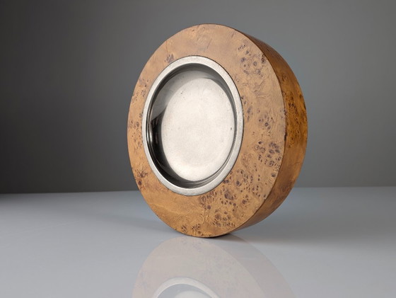 Image 1 of Cenicero italiano de madera de raíz y acero al estilo de Tomasso Barbi, década de 1970