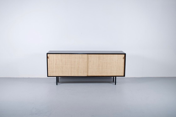 Image 1 of FLORENCE KNOLL SIDEBOARD MODEL 116 WOOD, LEATHER AND RAFFIA 1960