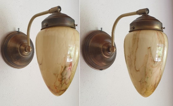 2 Art Deco Wandleuchten, Glas, Beige (Foto 2 von 53)