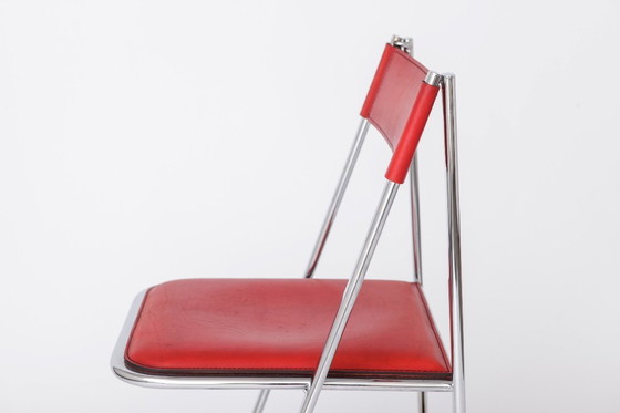 Image 1 of Tamara klapstoel van Arrben, Italië, jaren 70 | Chromen frame & rood leer | Vintage Italiaans design