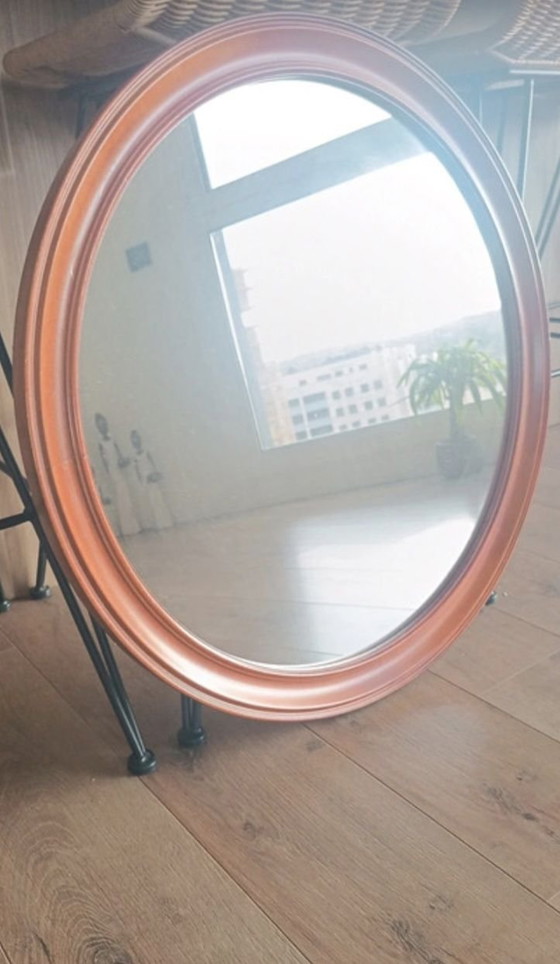 Mid-Century Italian Bentwood Oval Wall Mirror – 1970s – Artisan, Decoración de pared, Madera, Cristal (photo 2 of 5)