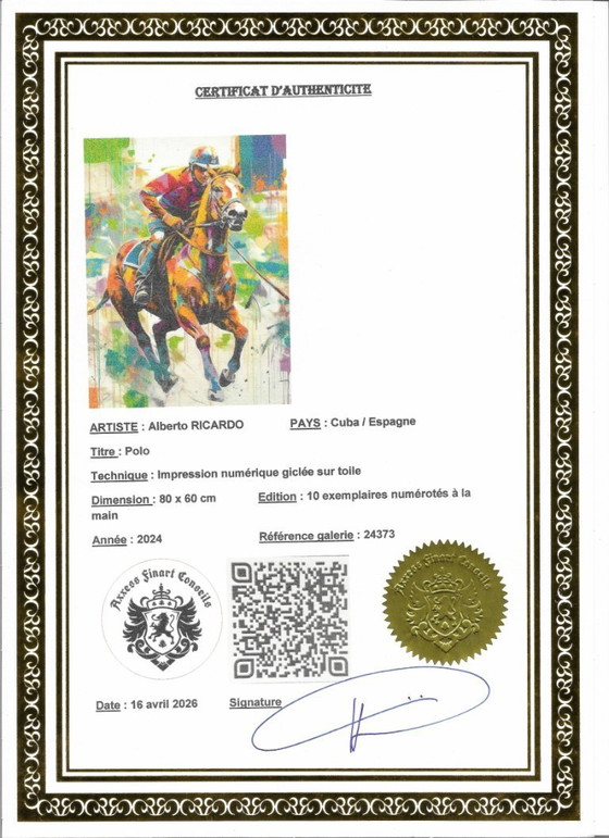 Alberto Ricardo - Polo - Artist's Lithograph – Lithographs & prints, Canvas (photo 12 of 12)