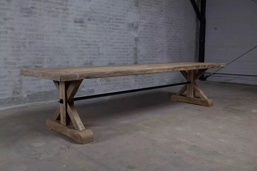  Tabelle De Ferme En Chêne Massif Ancien Pieds Étoile - Länge 200 Cm