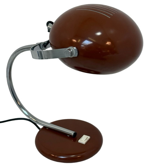 Image 1 of Herda - Lampada da tavolo dell'era spaziale - Base e paralume marrone, montante cromato (modello raro)