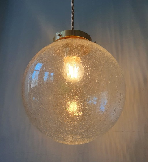Vintage Pendant Lamp - Globe Lamp - Textured / Bubble Glass. – hanglampen, Metal (photo 2 of 20)