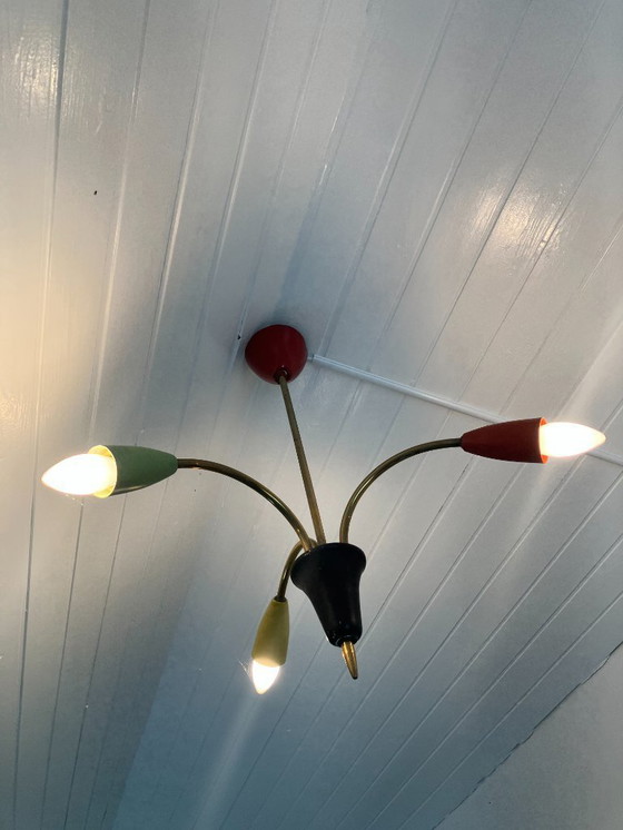 Image 1 of Lampada da soffitto Sputnik a 3 bracci in ottone, anni '50/'60, vintage