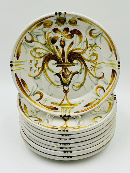 8 dessertborden Keraluc Quimper Renaissance 1960 – servies, Ceramic