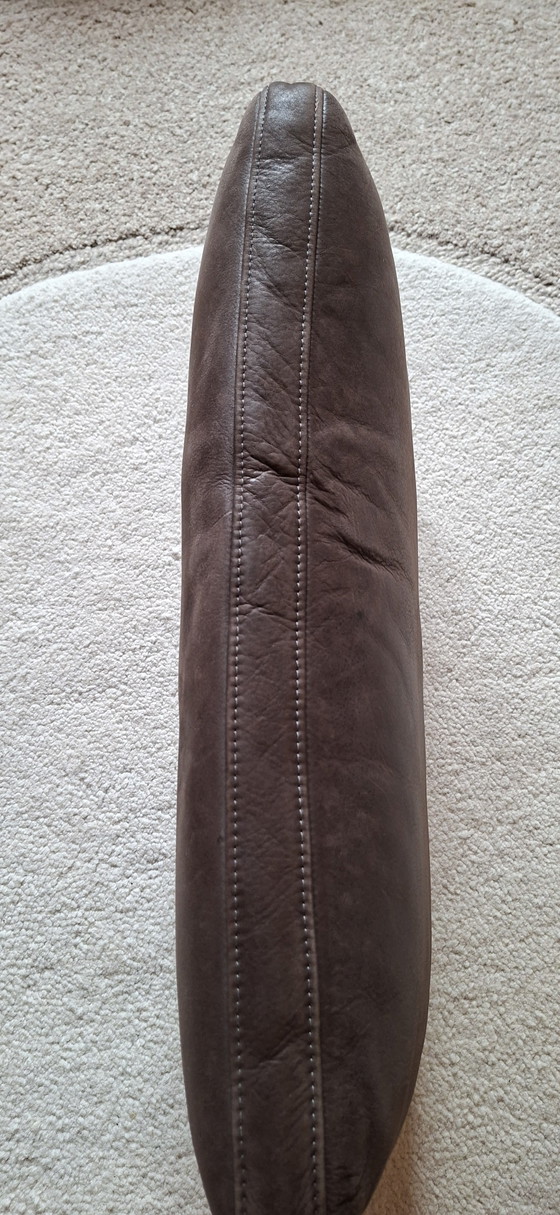Image 1 of Set of 2 dark brown leather cushions, round and rectangular