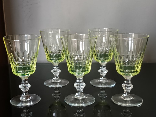 Vintage port glasses in uranium glass