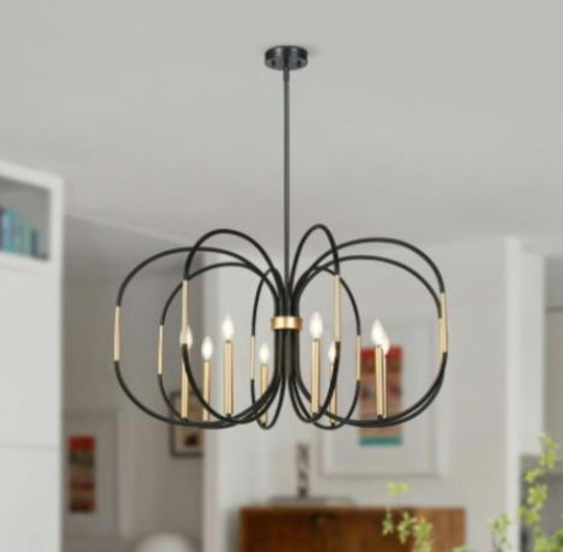 Zevni 8-Light Black Drum Chandelier, NEW