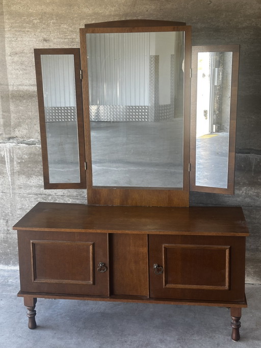 Tocador vintage con espejo tríptico, década de 1950. – ladekasten, Wood, Glass (photo 2 of 15)