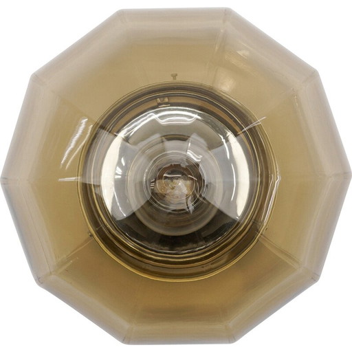 Vintage achthoekige plafondlamp van gerookt glas, Duitsland 1960