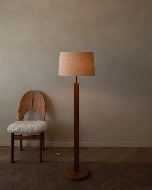 Lampada da terra vintage in legno di Bony Design | Paralume in tessuto | Design olandese | Anni '70-'80