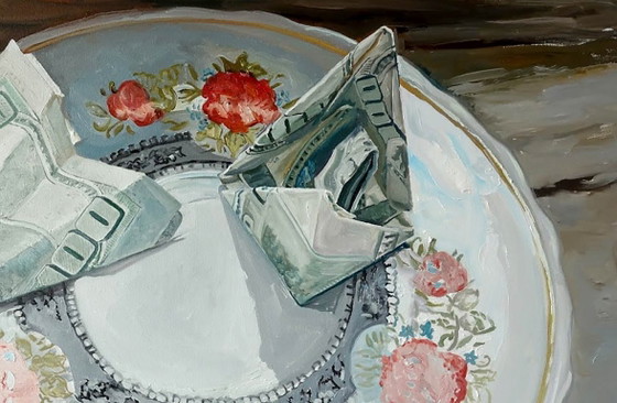 Original Oil Painting Contemporary Art Still Life Saucer – Paintings & Drawings, Canvas (photo 5 of 7)