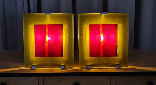 2 glaskunst wandlampen van Clarisse Dutraive '90