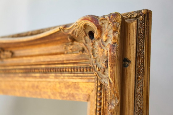 Image 1 of Marco barroco antiguo de madera con pan de oro, hecho a mano, estilo Luis XVI. Marco barroco para cuadro, espejo, etc.
