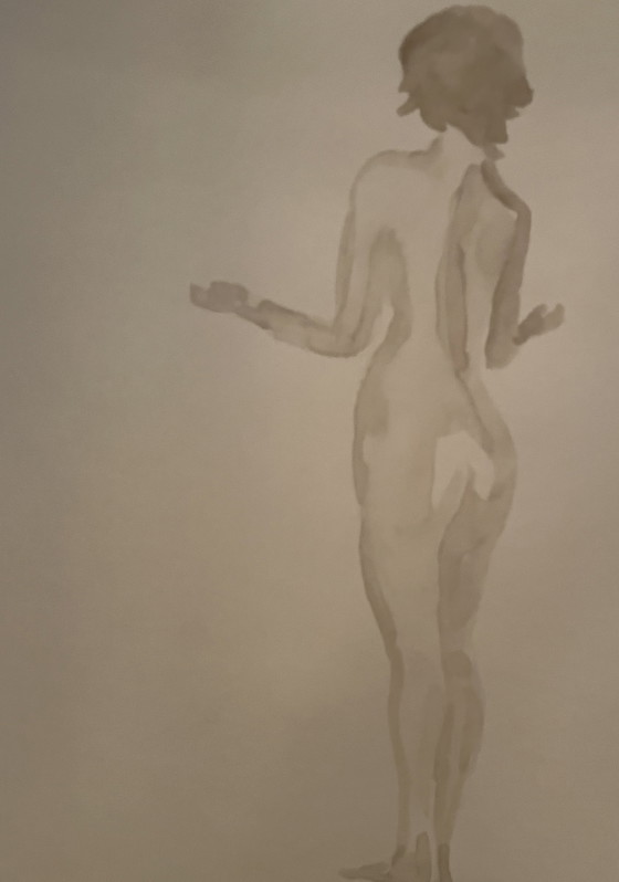 Image 1 of Ritratto femminile dipinto ad acquerello color seppia "Offerta"