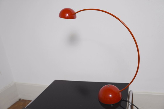 Image 1 of Red Italian Desk Lamp Vintage Lacri Space Age Table Lamp Curved Arched Lamp Metal Postmodern Halogen Light Made in Italy