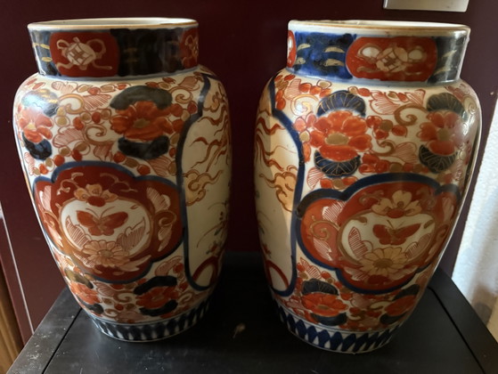 Set of Antique Japanese Imari Vases, 25cm High – Porcelain (photo 5 of 9)