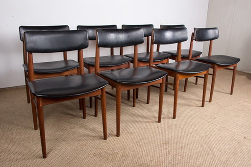 Set di 8 sedie danesi in teak, similpelle nera e ottone di Sven Chrobat per Sax 1960