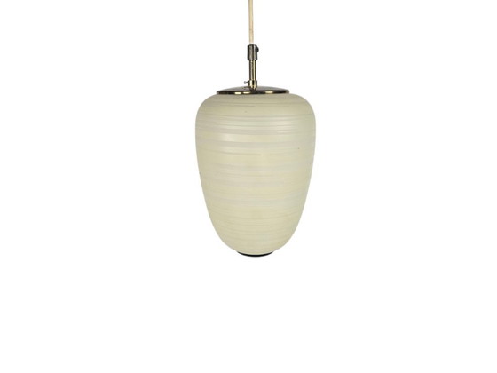 Image 1 of Stilnovo stijl  - attr. Bruno Chiarini - pendant - messing - opaalglas - Italie - 60's