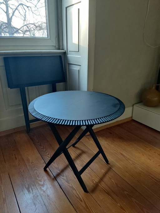 1x Zanat folding table round, maple black, garden table, small dining table