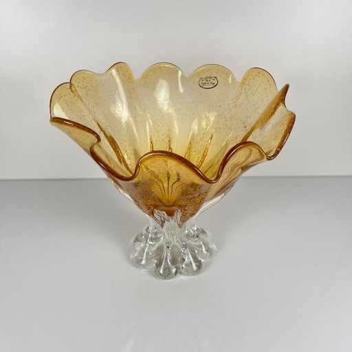 Murano-stijl amberkleurige glazen schaal, 1970