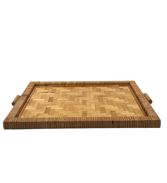 Image 1 of Vassoio Hollywood Regency in bambù e vimini, Italia anni '70