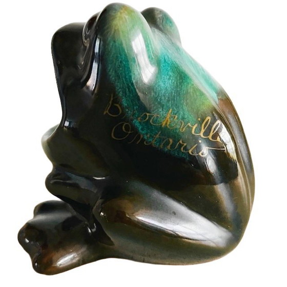 Image 1 of Vintage glazed Canadian ceramic frog with open mouth 1970's