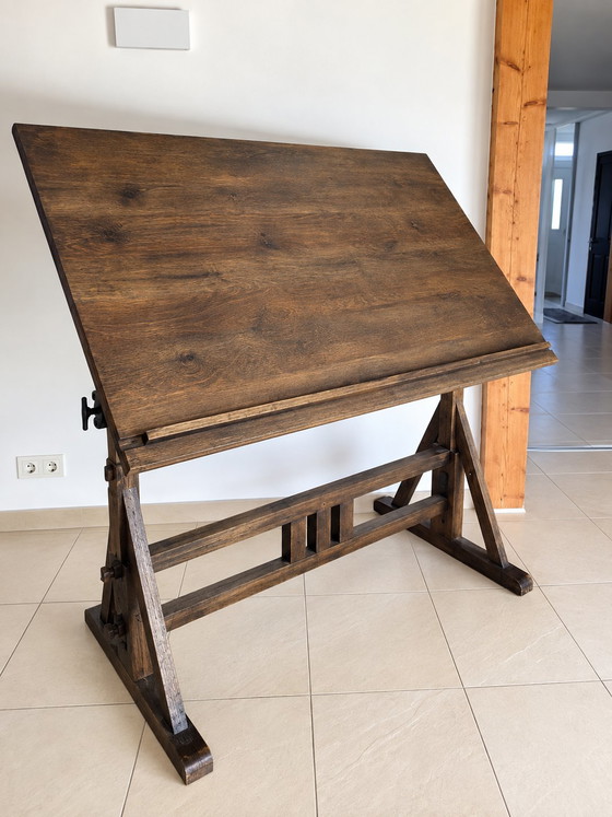 Oude Notenhouten Architectentafel – Groot Verstelbaar Model – Ambachtelijk Meubel – Bureau, Wood (photo 5 of 6)