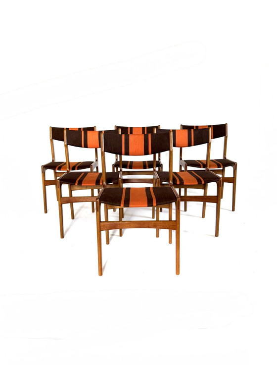 6 Vintage Dining Chairs, Erik Buch ‘60 – Wood, Textile (photo 2 of 15)