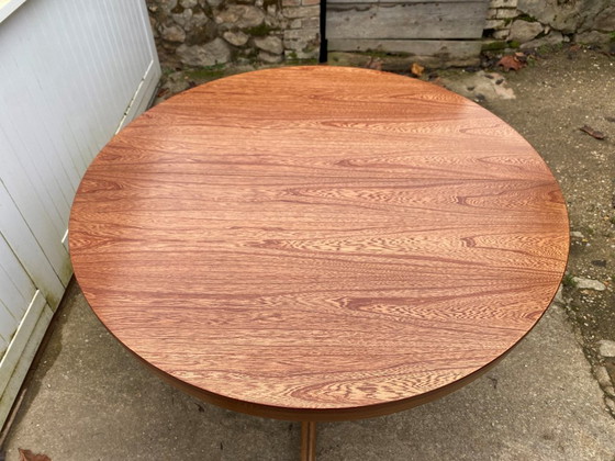 Image 1 of Scandinavian extendable round teak table, 115cm diameter, 152cm length, an70