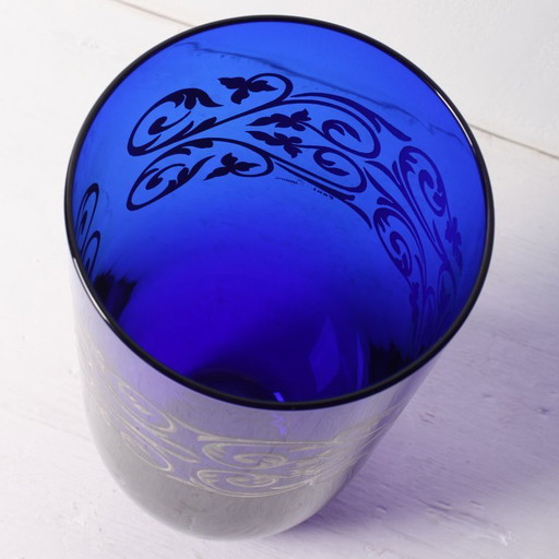 Vintage Cobalt Blue Crystal Vase with Silver Ornament / Fani Argento / Italy / 1930s