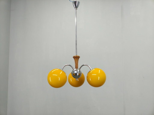 Bauhaus Chandelier with Colored Glass Globes, Czechoslovakia, 1930s