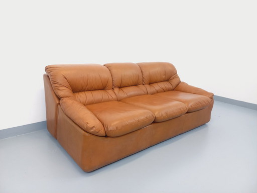 Canapé vintage en cuir cognac camel des années 70