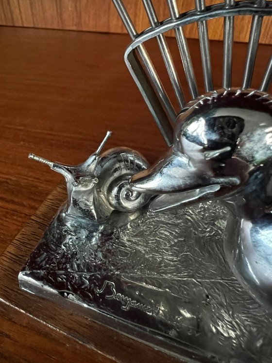 Original Benjamin Rabier Art Deco Chrome on Wood Plaque Cocktail / Punch Pick Set from the 1930s. (photo 9 of 10)