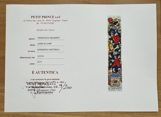 Siebdruck von F. Musante, 10x50cm, Diebe der Monde im Golf der Dichter – Lithographien & Drucke, Paper, Wood (photo 5 of 5)