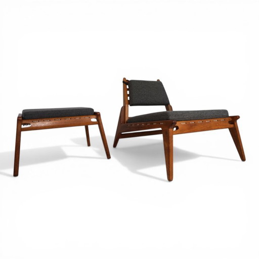 Silla de caza con otomana de Heinz Heger para PGH Erzgebirgisches Kunsthandwerk, 1960