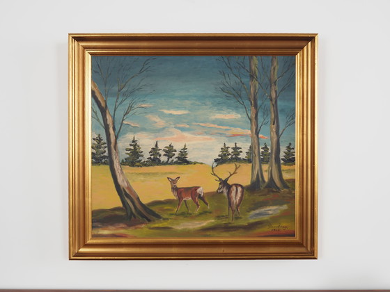 Image 1 of Peinture "La paire de cerfs", design scandinave, années 1960
