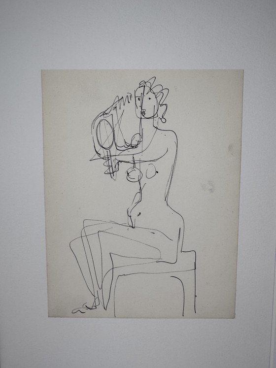 Image 1 of Originele tekening van Marita Van Der Poest Clément – ​​Naakt in de spiegel