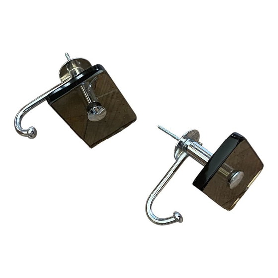 Set di 2 appendini vintage in vetro fumé marrone e acciaio inox Fontana Arte / Veca – Oggetti decorativi (photo 9 of 9)