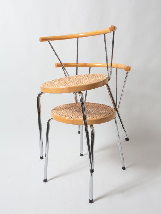 Image 1 of Stoelen met rotan zitting en chroom