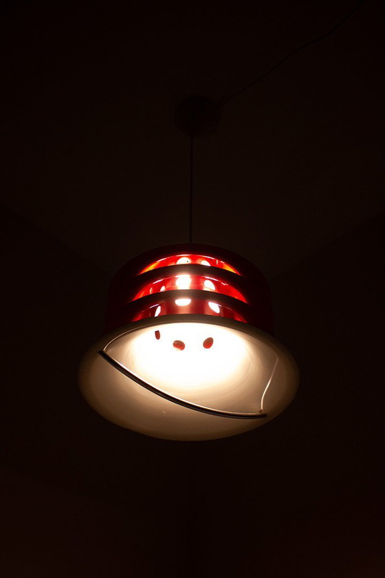 Image 1 of Lampada a sospensione vintage Lakro in alluminio stratificato - Rossa