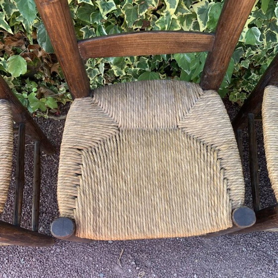 Image 1 of Ensemble de 4 chaises paillées artisanales en chêne massif
