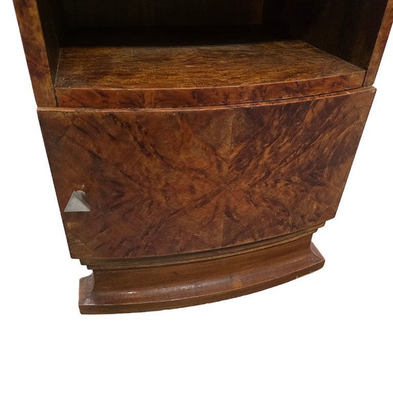 Image 1 of Französischer Art-Deco-Nachttisch aus Wurzelnussholz, 1920er/1930er Jahre