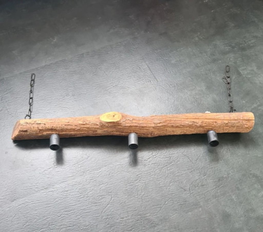 Suspension artisanale unique en forme de tronc d'arbre - 3 points lumineux