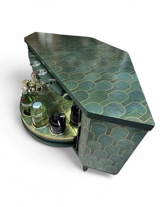 Image 1 of Mid - Century Swivel Bar Cabinet With Nizwa Jade By Bethan Gray