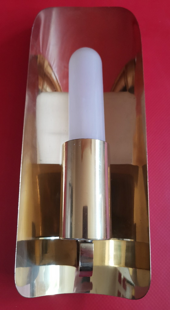 Image 1 of Set di lampade da parete in stile Hollywood Regency, metà secolo, anni '70, ottone dorato