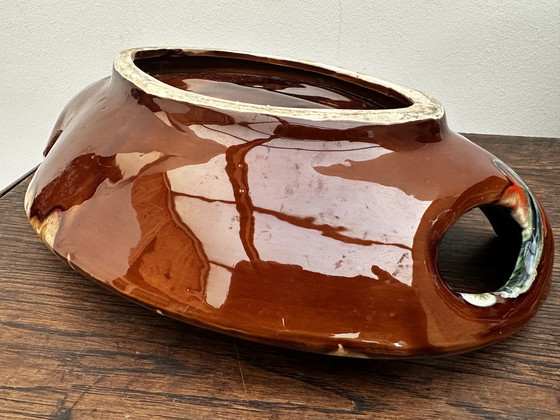 Image 1 of Beautiful vintage glazed ceramic bowl/centerpiece attributed to Vallauris