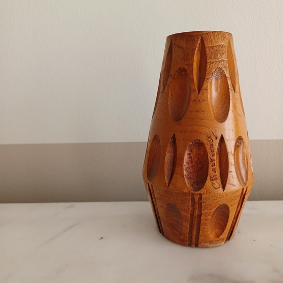 Image 1 of Vintage Hand Carved Wooden Vase
